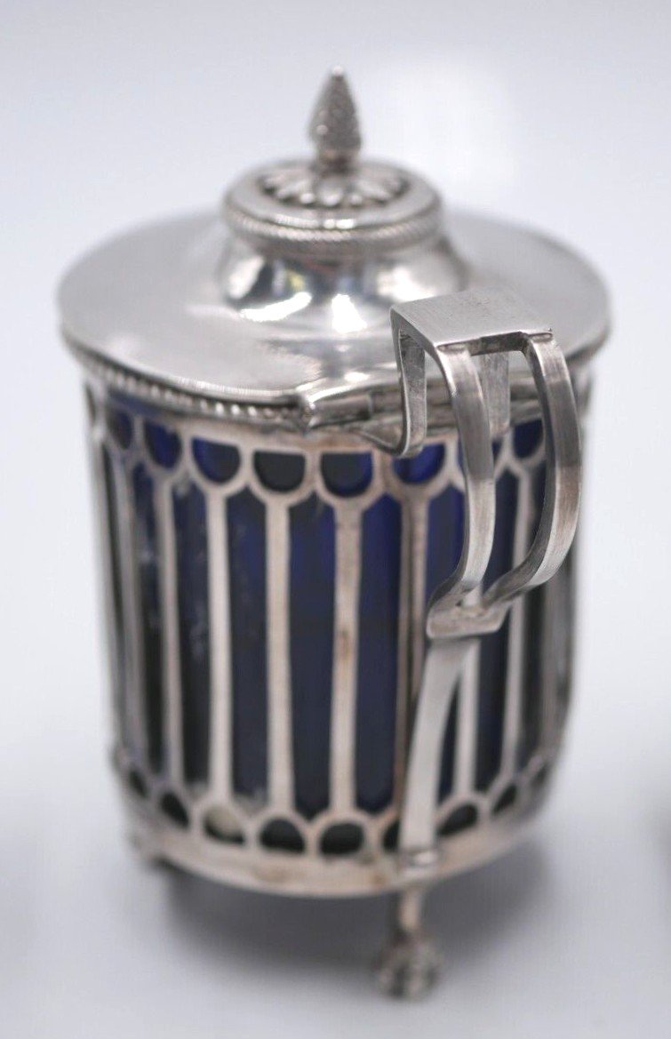 Condiment Set In Sterling Silver And Blue Glass 18th Century -photo-5