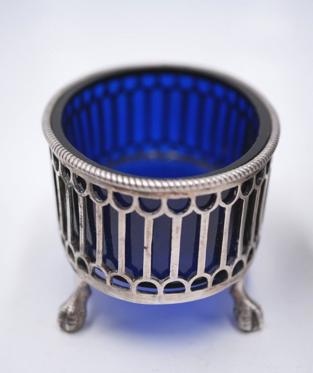 Condiment Set In Sterling Silver And Blue Glass 18th Century -photo-6