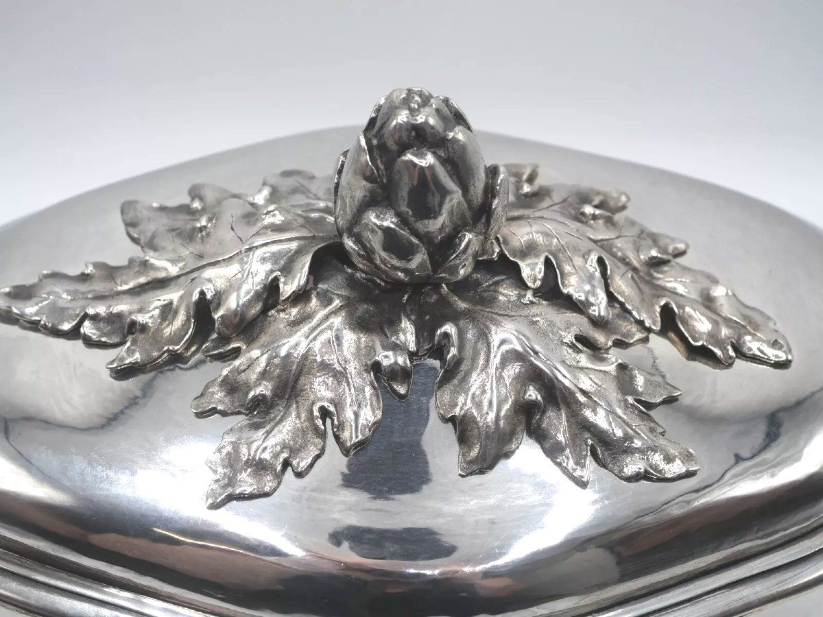 Vegetable Dish Or Covered Terrine And Its Sleeper In Solid Silver 18th Century Decor-photo-2