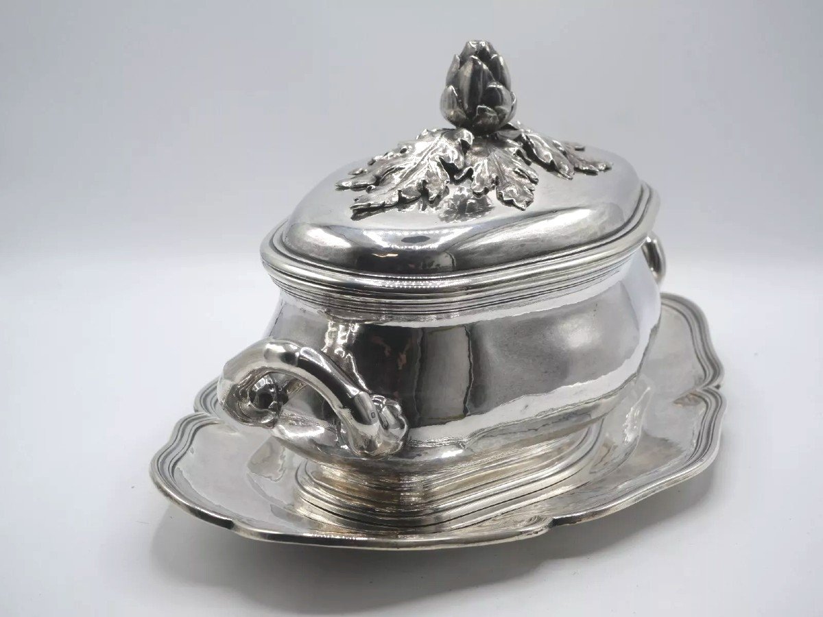 Vegetable Dish Or Covered Terrine And Its Sleeper In Solid Silver 18th Century Decor-photo-3