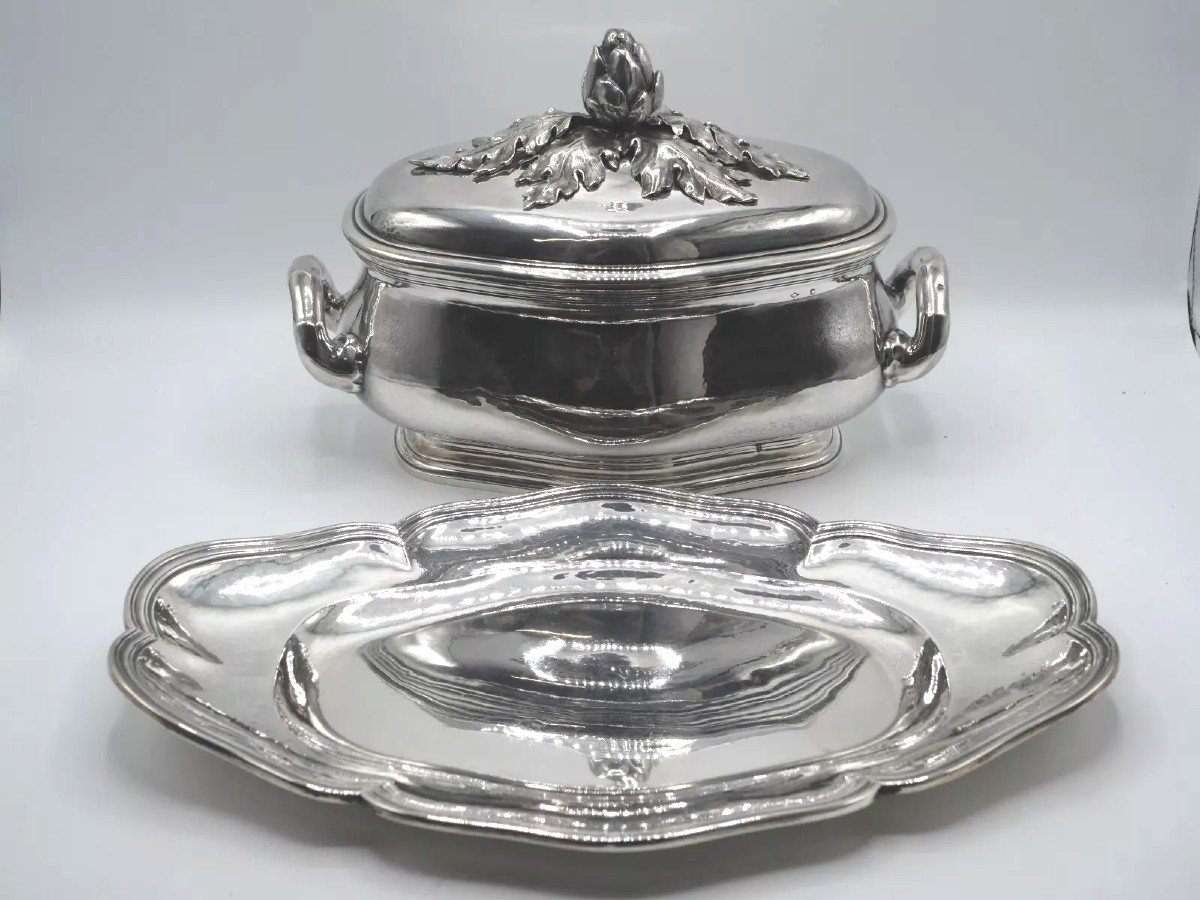 Vegetable Dish Or Covered Terrine And Its Sleeper In Solid Silver 18th Century Decor-photo-6