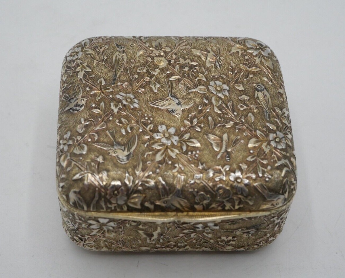 Boite Carrée Argent Et Vermeil Décor Art Nouveau-photo-1