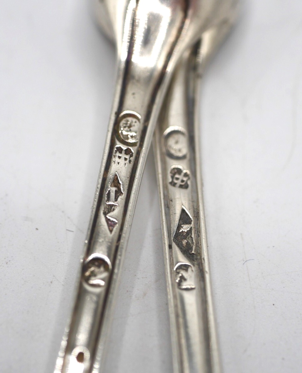 Pair Of Sterling Silver Pharmacy Spoons, Early 19th Century-photo-1