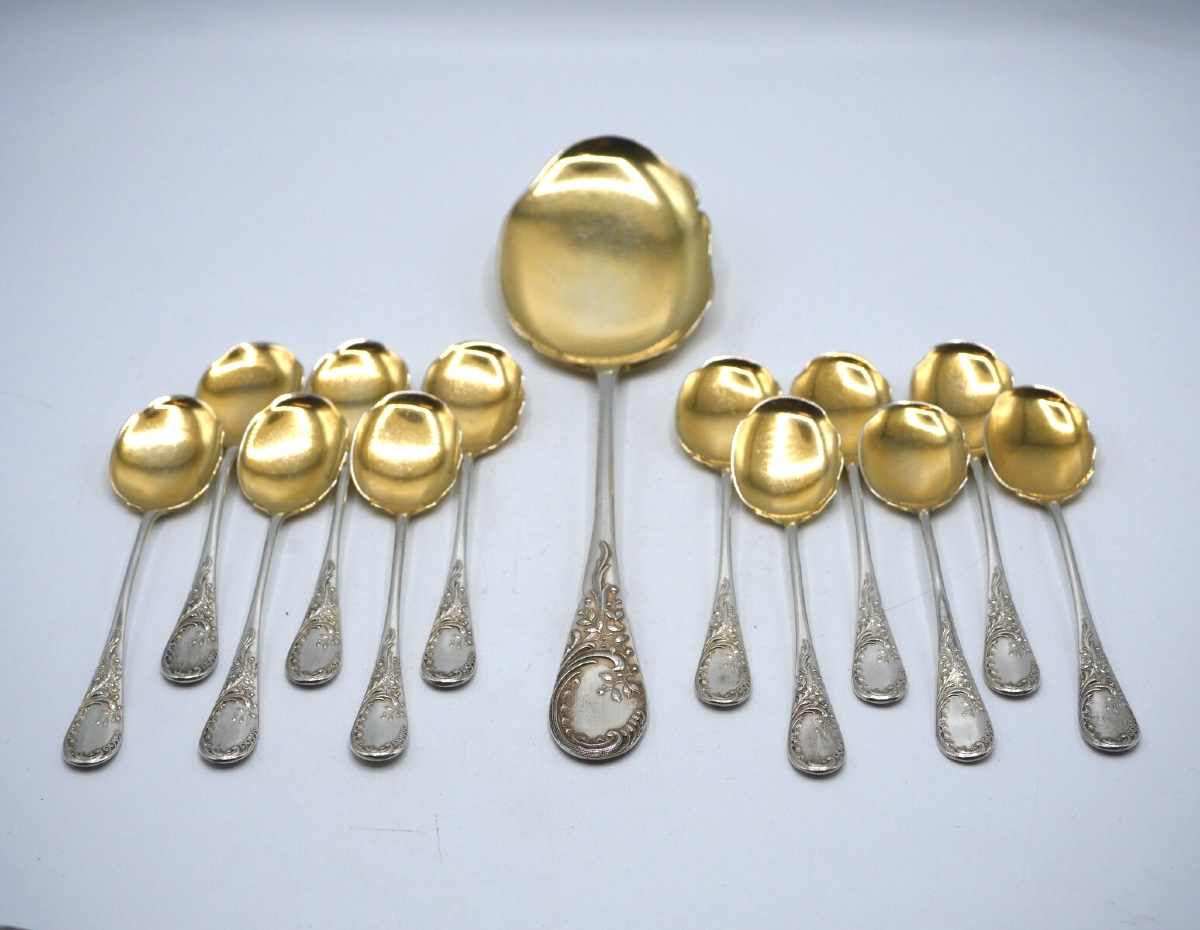 13-piece Ice Cream Set In Sterling Silver And Vermeil
