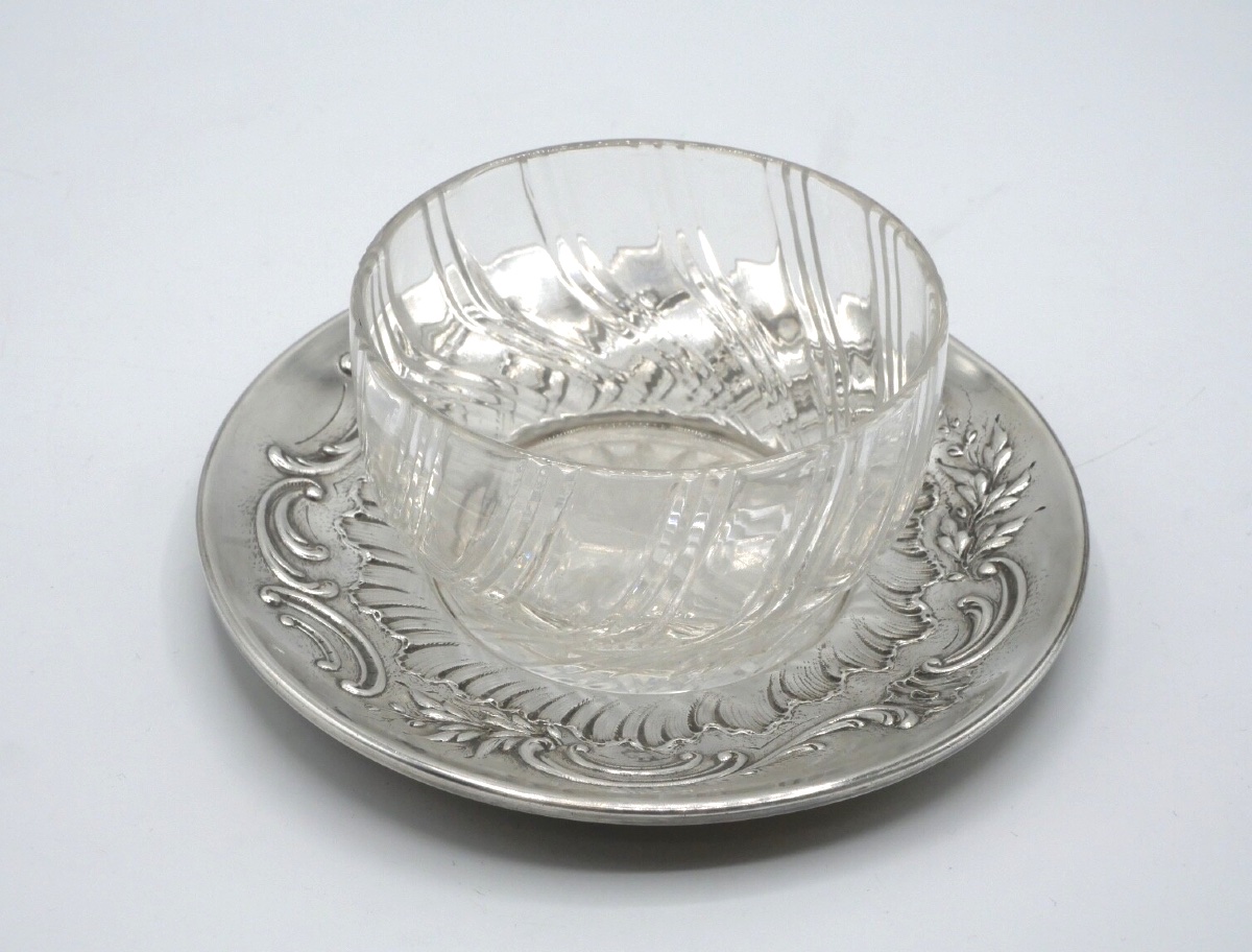 Petit Drageoir Ou Beurrier En Argent Massif Et Verre-photo-4