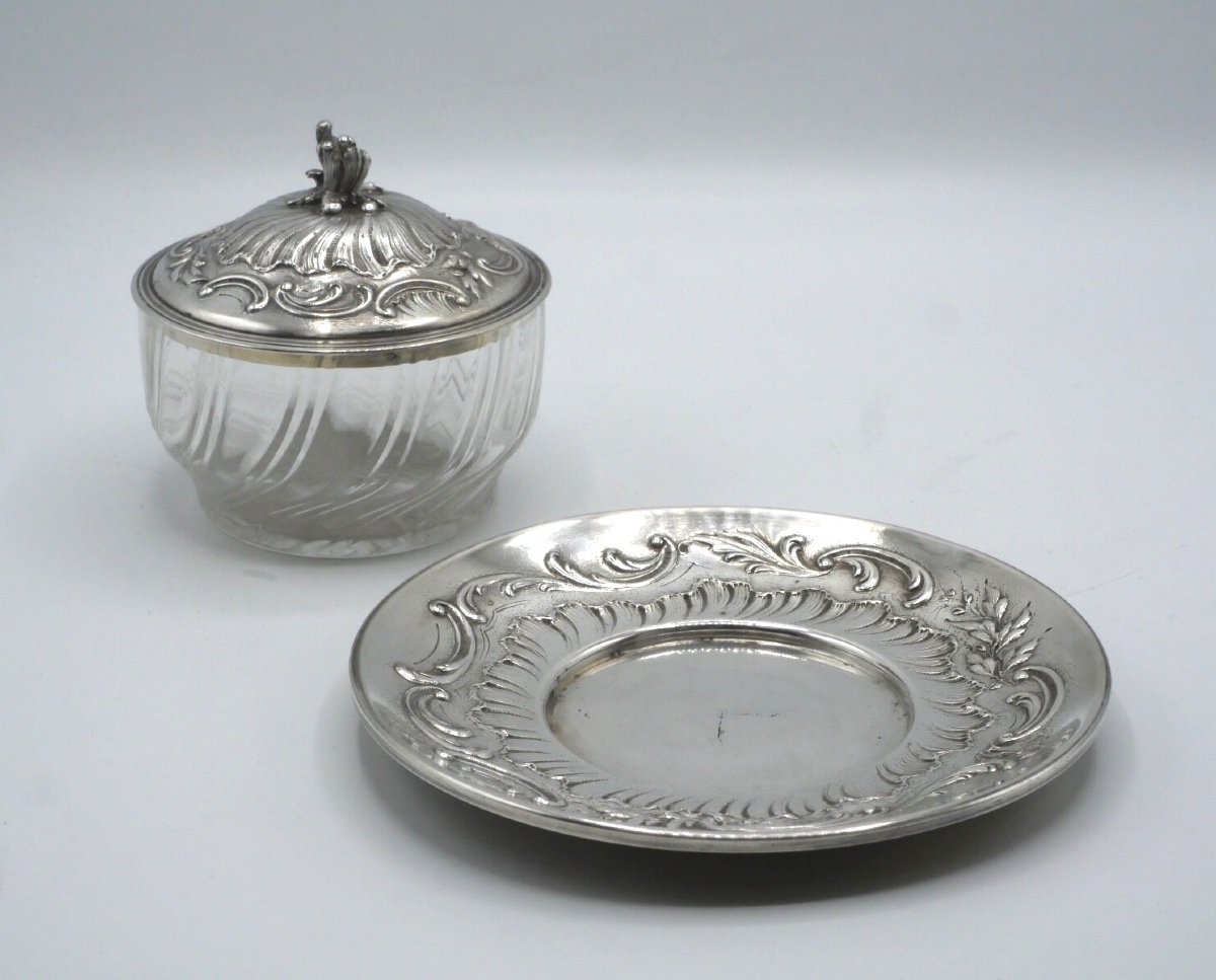 Petit Drageoir Ou Beurrier En Argent Massif Et Verre-photo-5