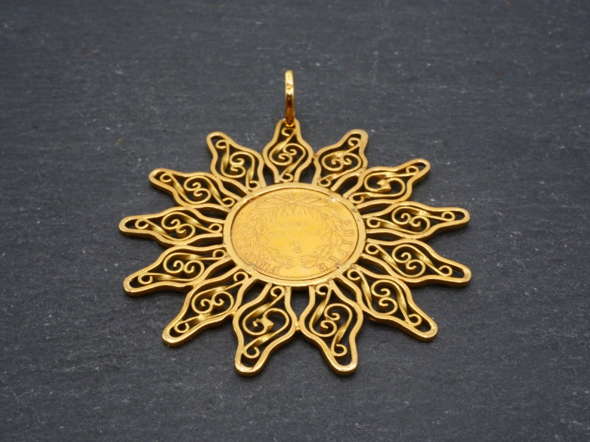 Pendentif en or jaune et pièce de 5 francs Napoléon-photo-4