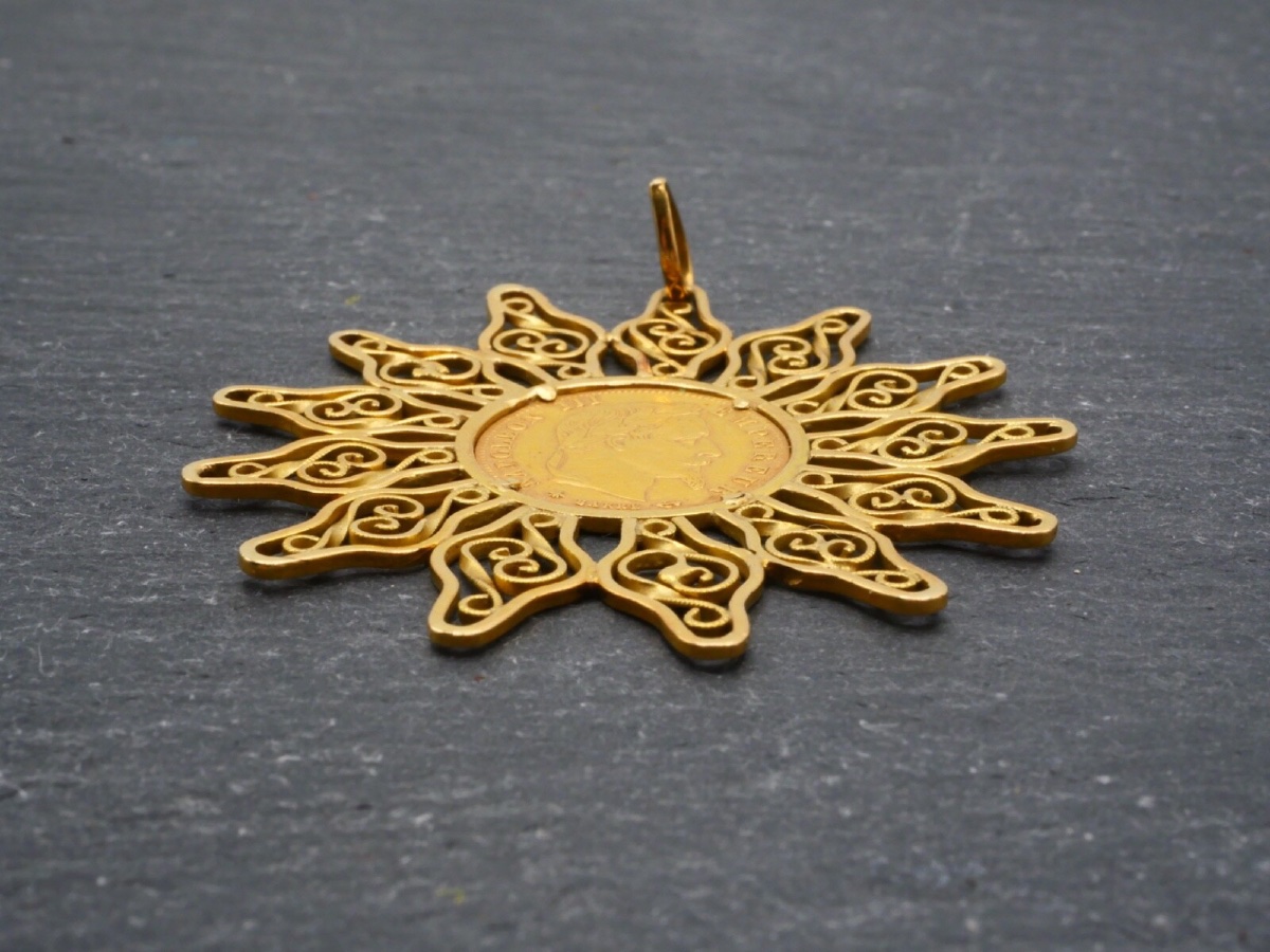 Pendentif en or jaune et pièce de 5 francs Napoléon-photo-2