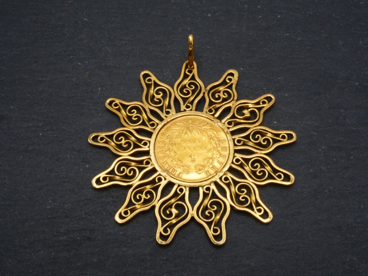 Pendentif en or jaune et pièce de 5 francs Napoléon-photo-5