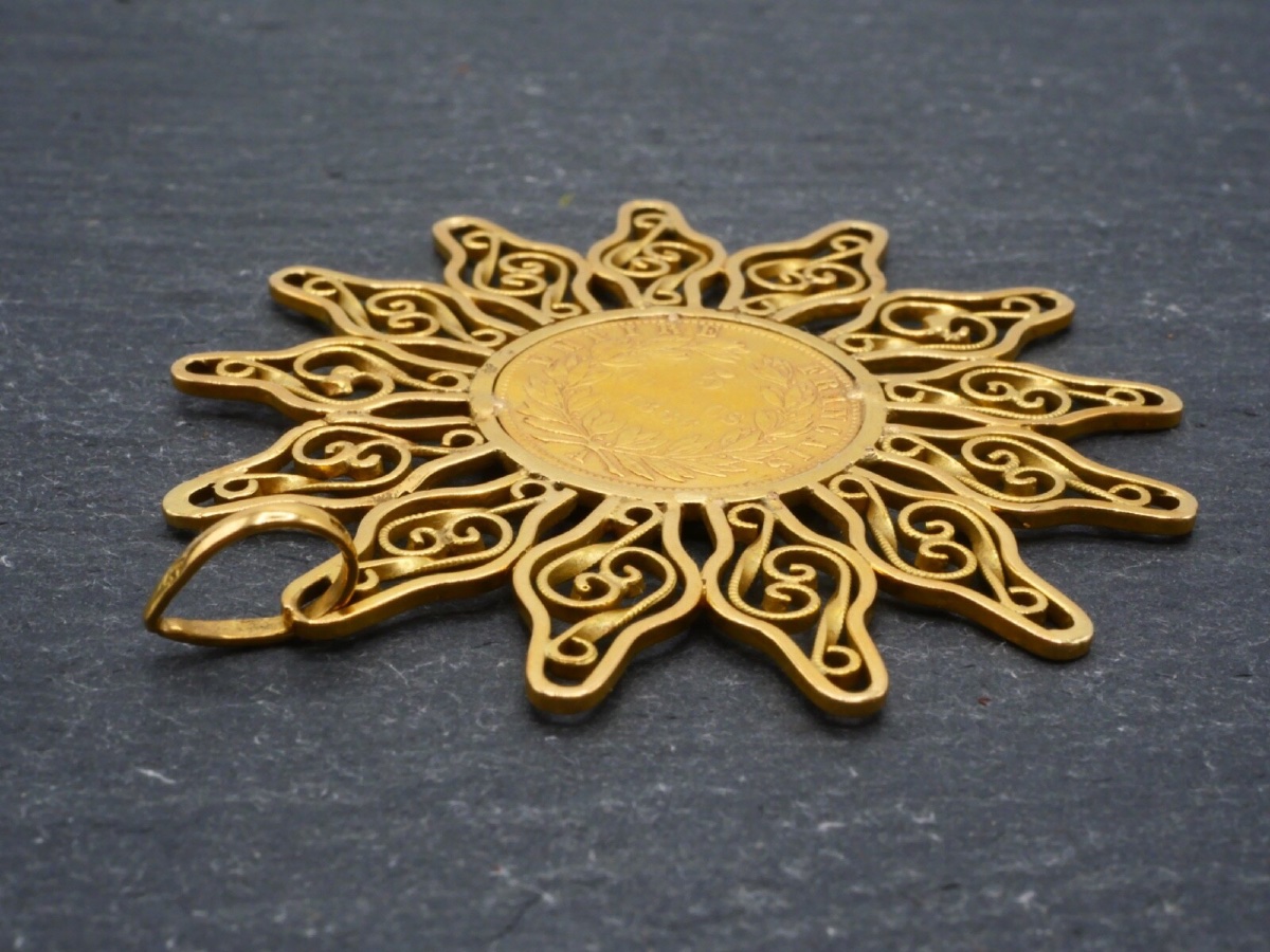 Pendentif en or jaune et pièce de 5 francs Napoléon-photo-7