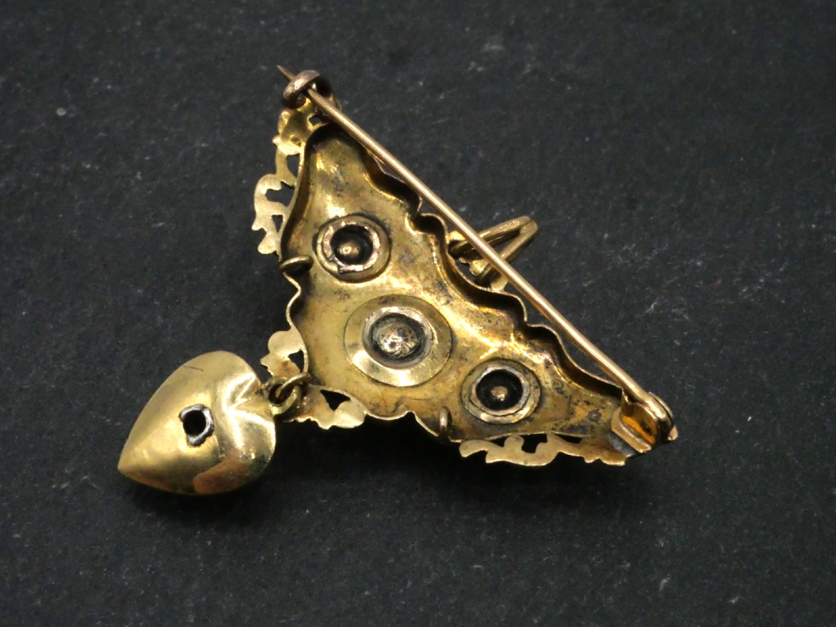Pendentif - broche en or jaune, argent, diamants et émail-photo-4