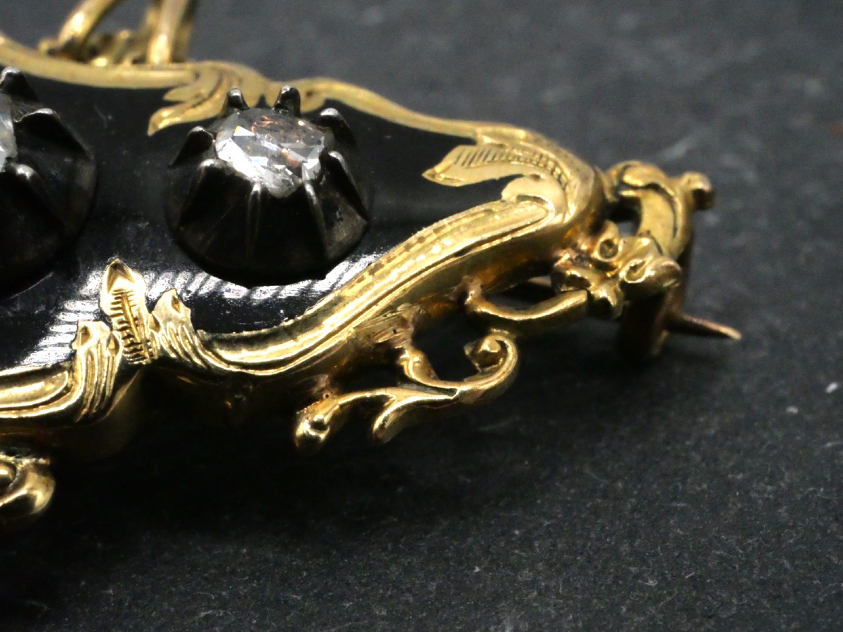 Pendentif - broche en or jaune, argent, diamants et émail-photo-5