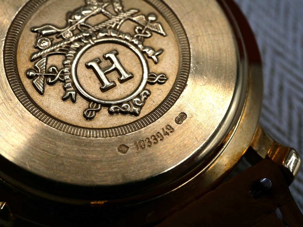 Hermes Clipper Model Watch With Gold Case And Leather Strap-photo-2