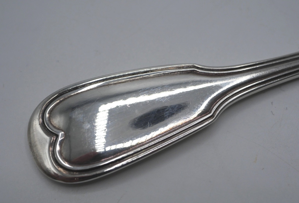 9 Solid Silver Filet Dessert Forks By Queillé, 19th Century-photo-2