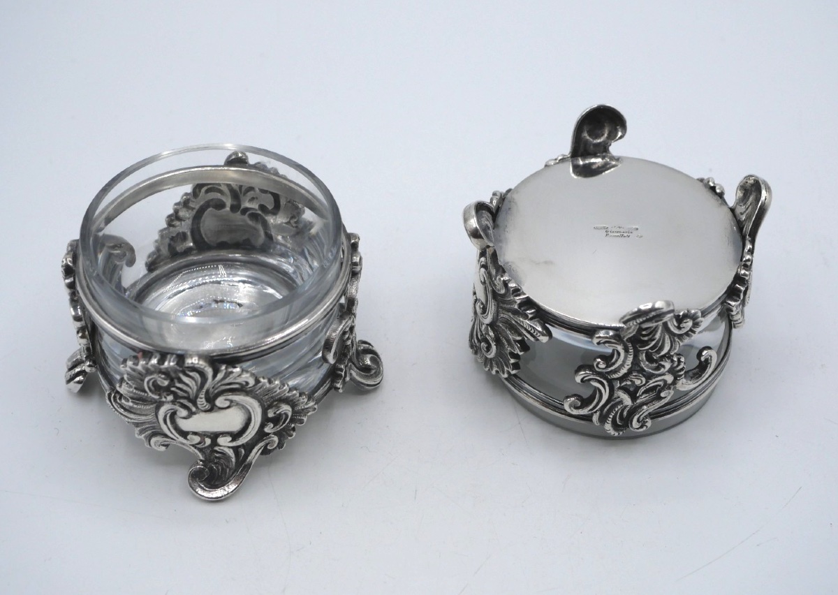 Paire de salerons ronds en argent massif par Buccellati-photo-3