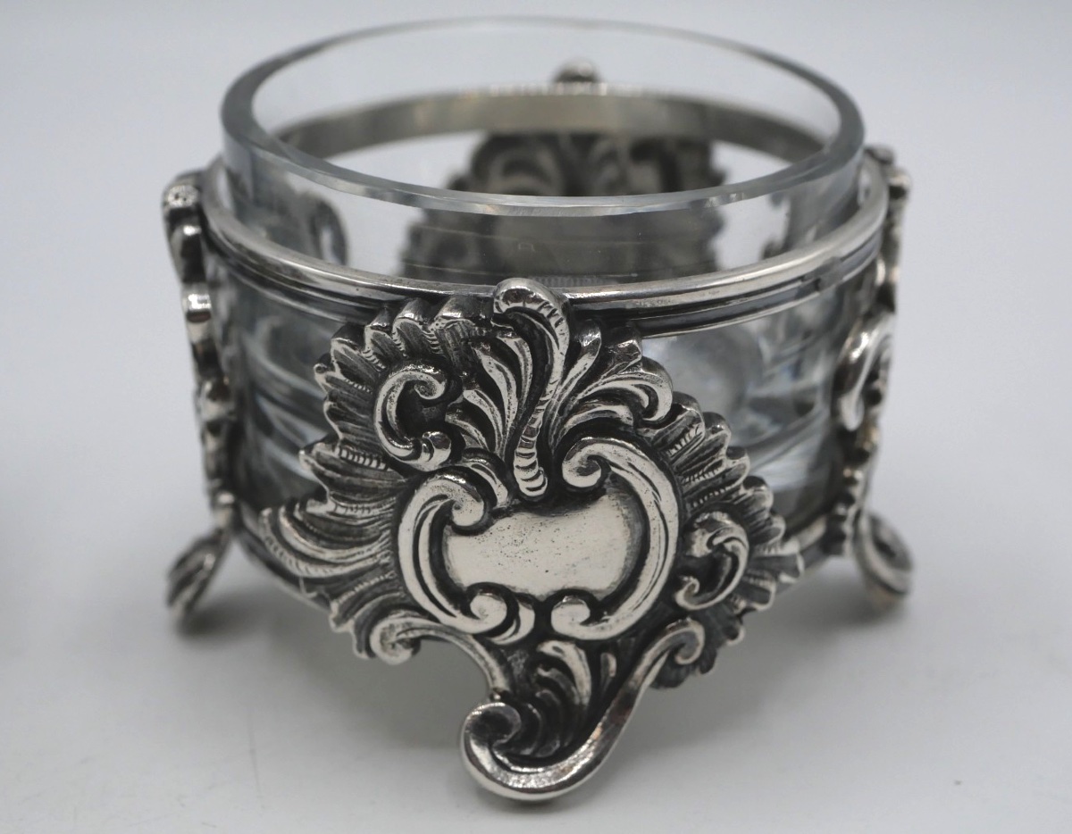 Paire de salerons ronds en argent massif par Buccellati-photo-1