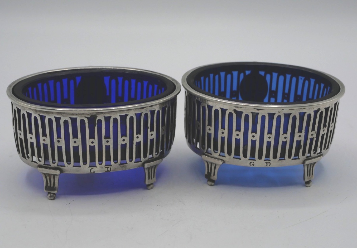 Pair Of Solid Silver Salt Cellars, 18th Century-photo-4