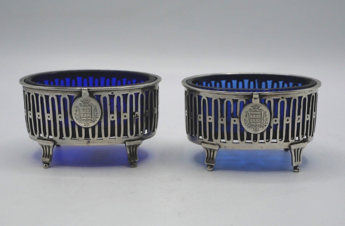 Pair Of Solid Silver Salt Cellars, 18th Century