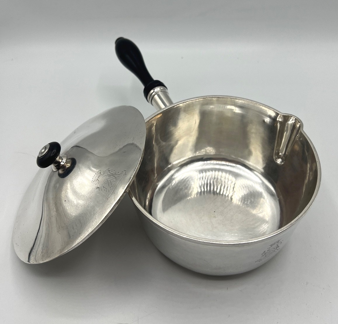 Poêlon Couvert En Argent Massif Et Manche Bois-photo-3