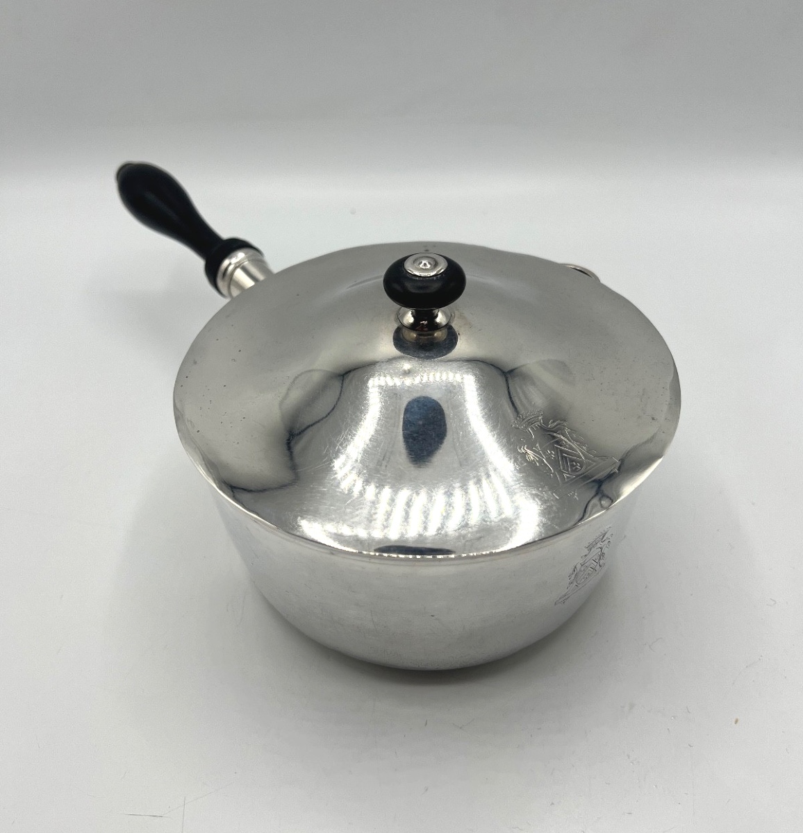 Poêlon Couvert En Argent Massif Et Manche Bois