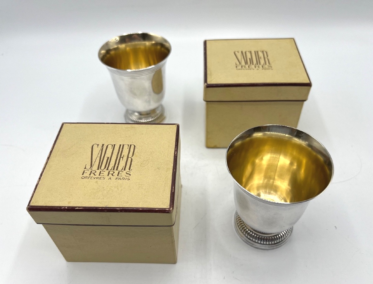 Pair Of Tulip-shaped Goblets In Solid Silver And Vermeil-photo-4