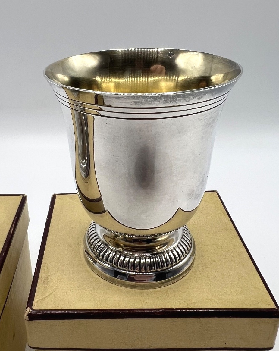 Pair Of Tulip-shaped Goblets In Solid Silver And Vermeil-photo-2