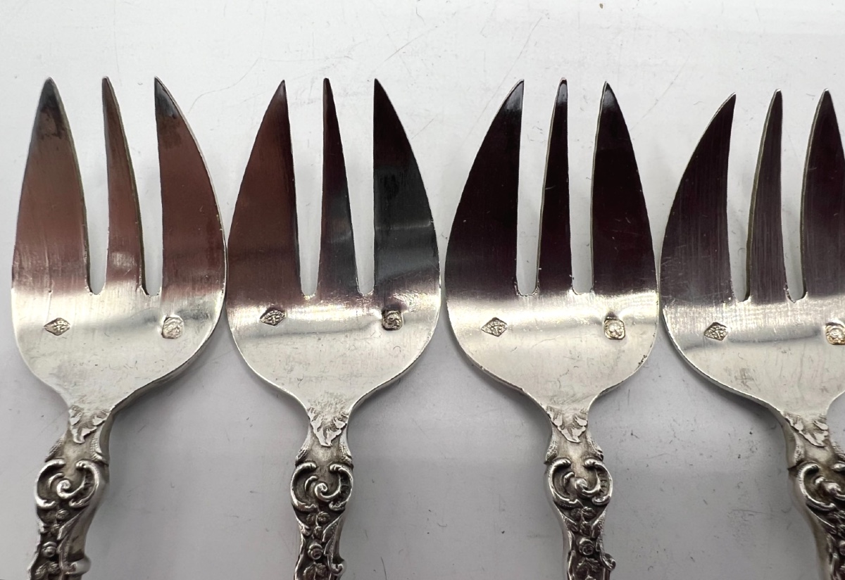 Set Of 6 Solid Silver Oyster Forks-photo-4