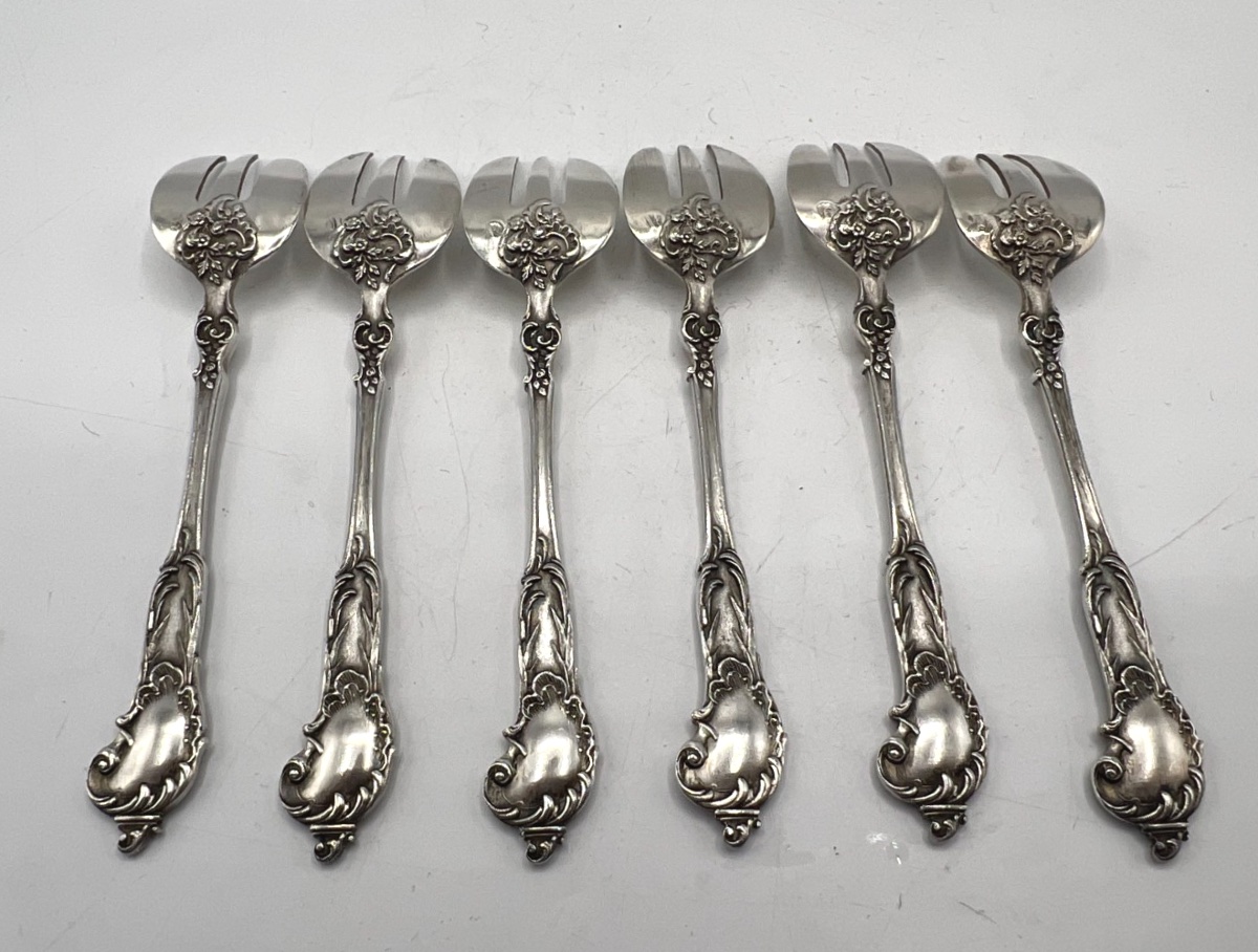 Set Of 6 Solid Silver Oyster Forks-photo-2