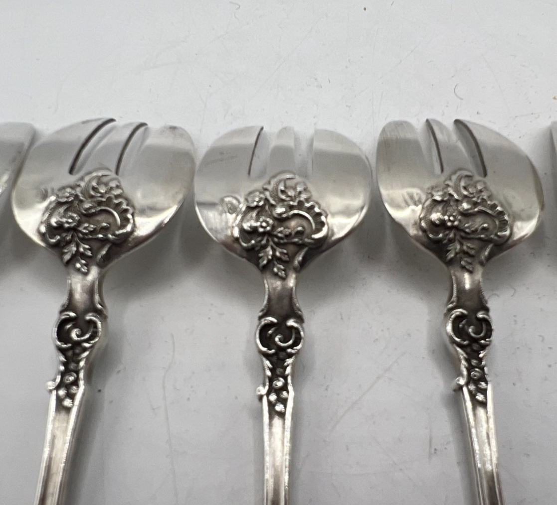 Set Of 6 Solid Silver Oyster Forks-photo-3