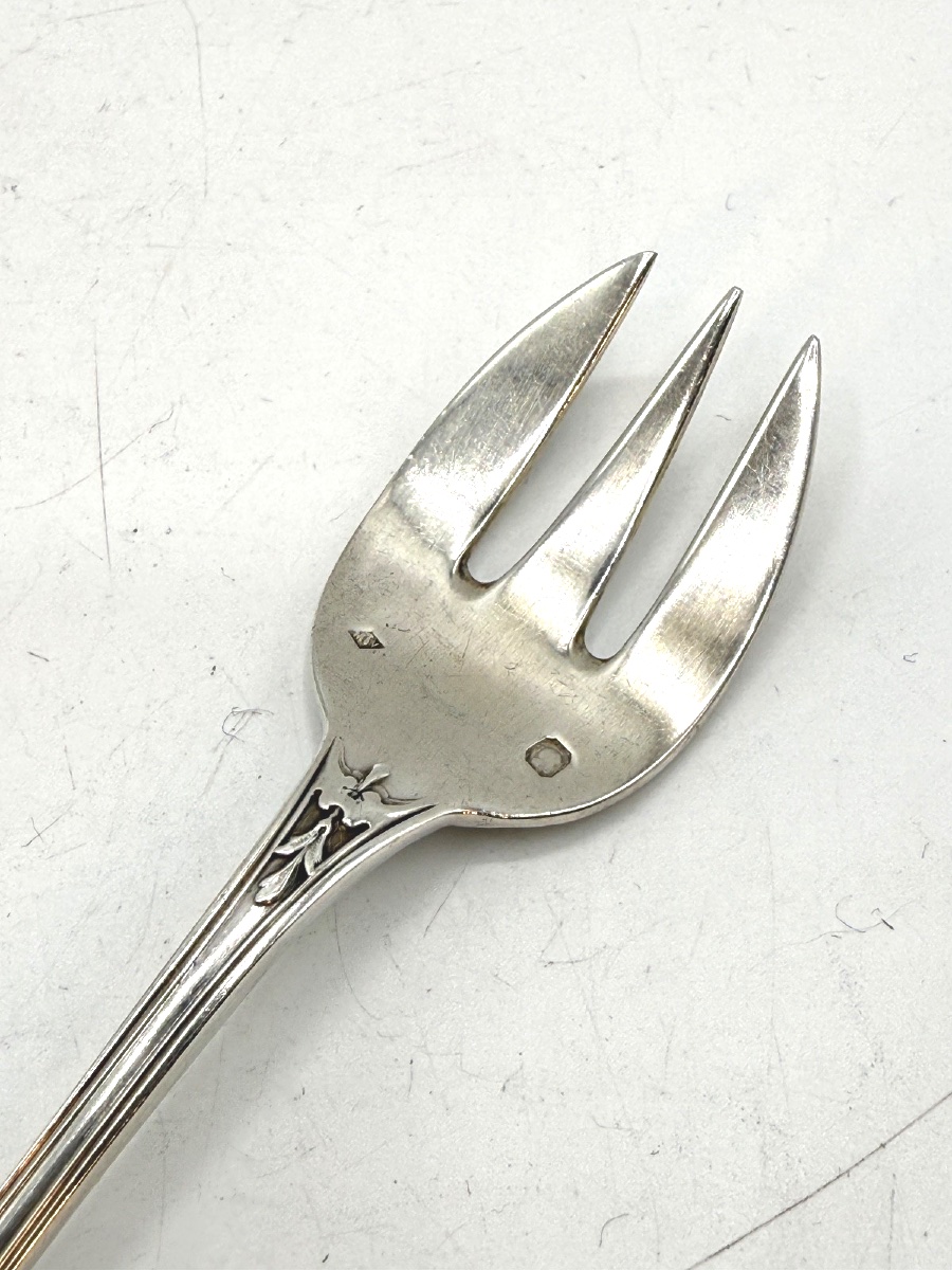 12 Solid Silver Oyster Forks-photo-2