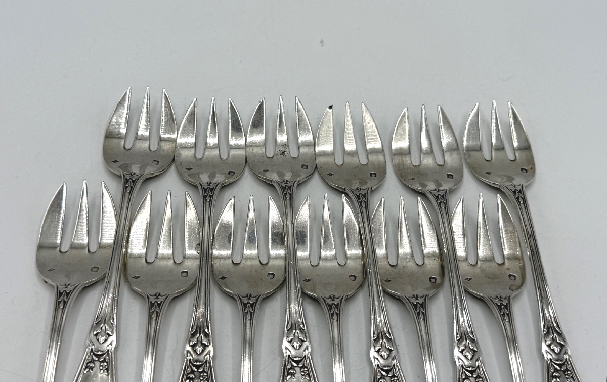 12 Solid Silver Oyster Forks-photo-6