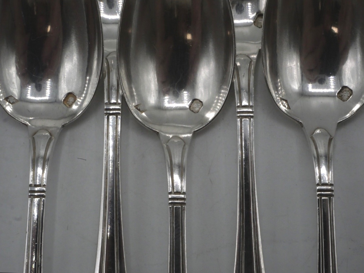 12 cuillères à moka en argent massif Art Déco-photo-1