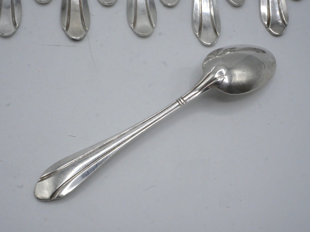 12 cuillères à moka en argent massif Art Déco-photo-2