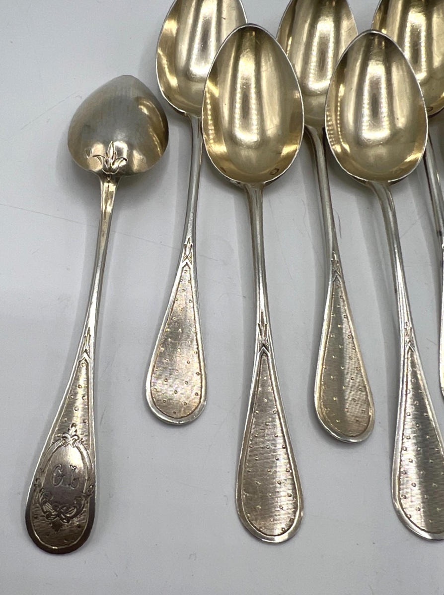 12 cuillères à café en argent massif et vermeil-photo-2
