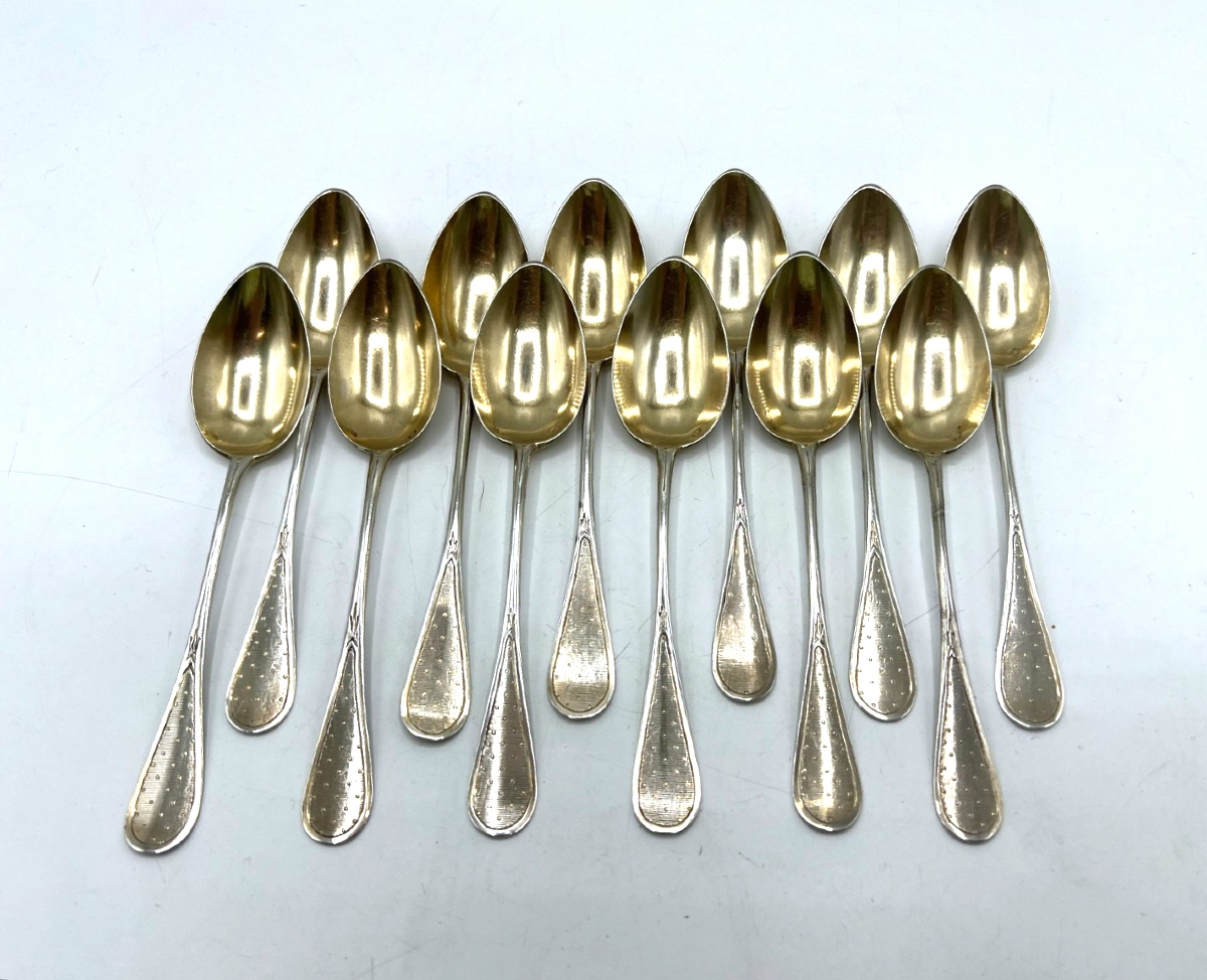 12 cuillères à café en argent massif et vermeil