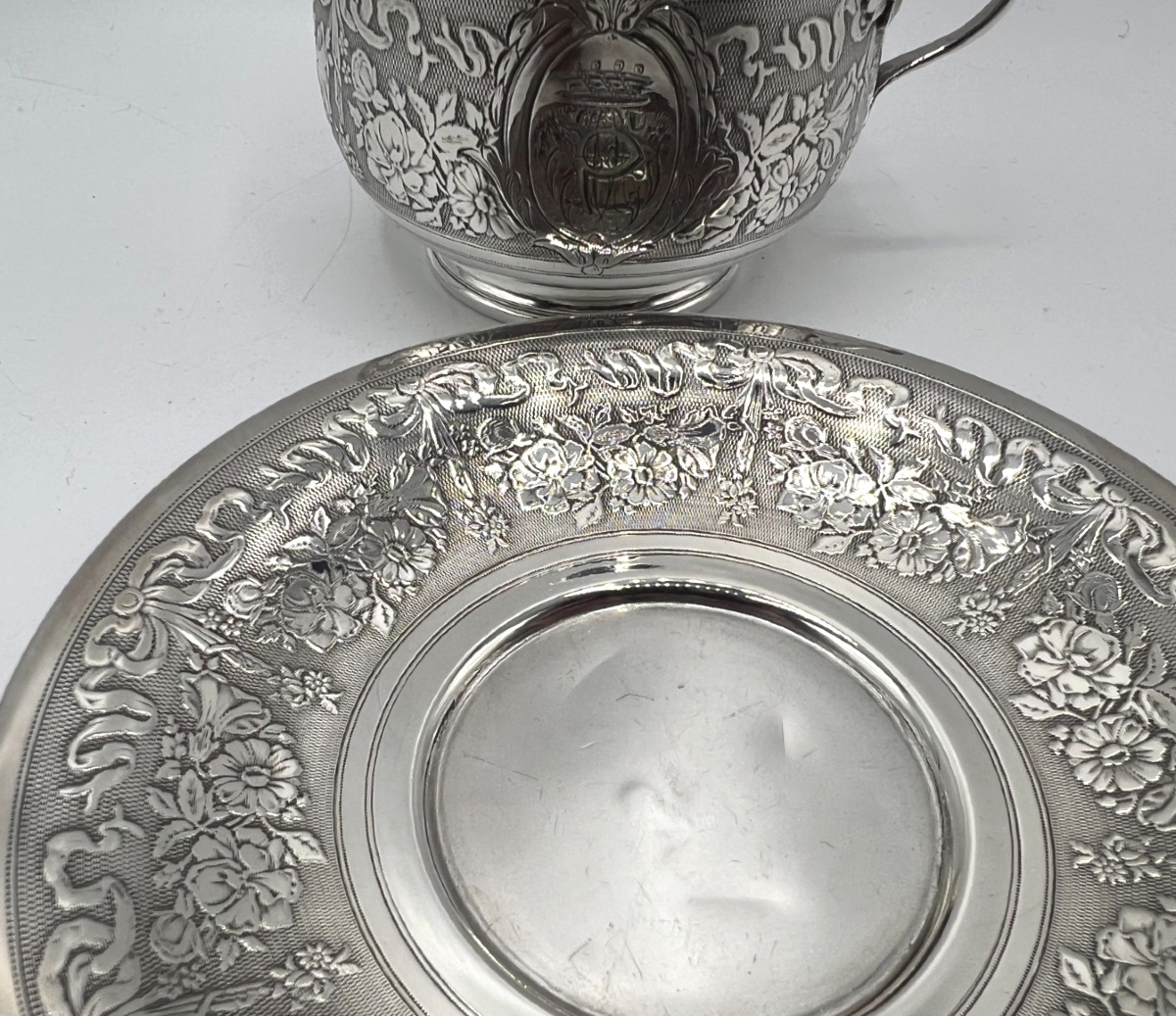 Minerva Solid Silver Tea Cup And Saucer-photo-2