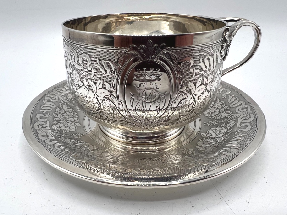Minerva Solid Silver Tea Cup And Saucer-photo-4