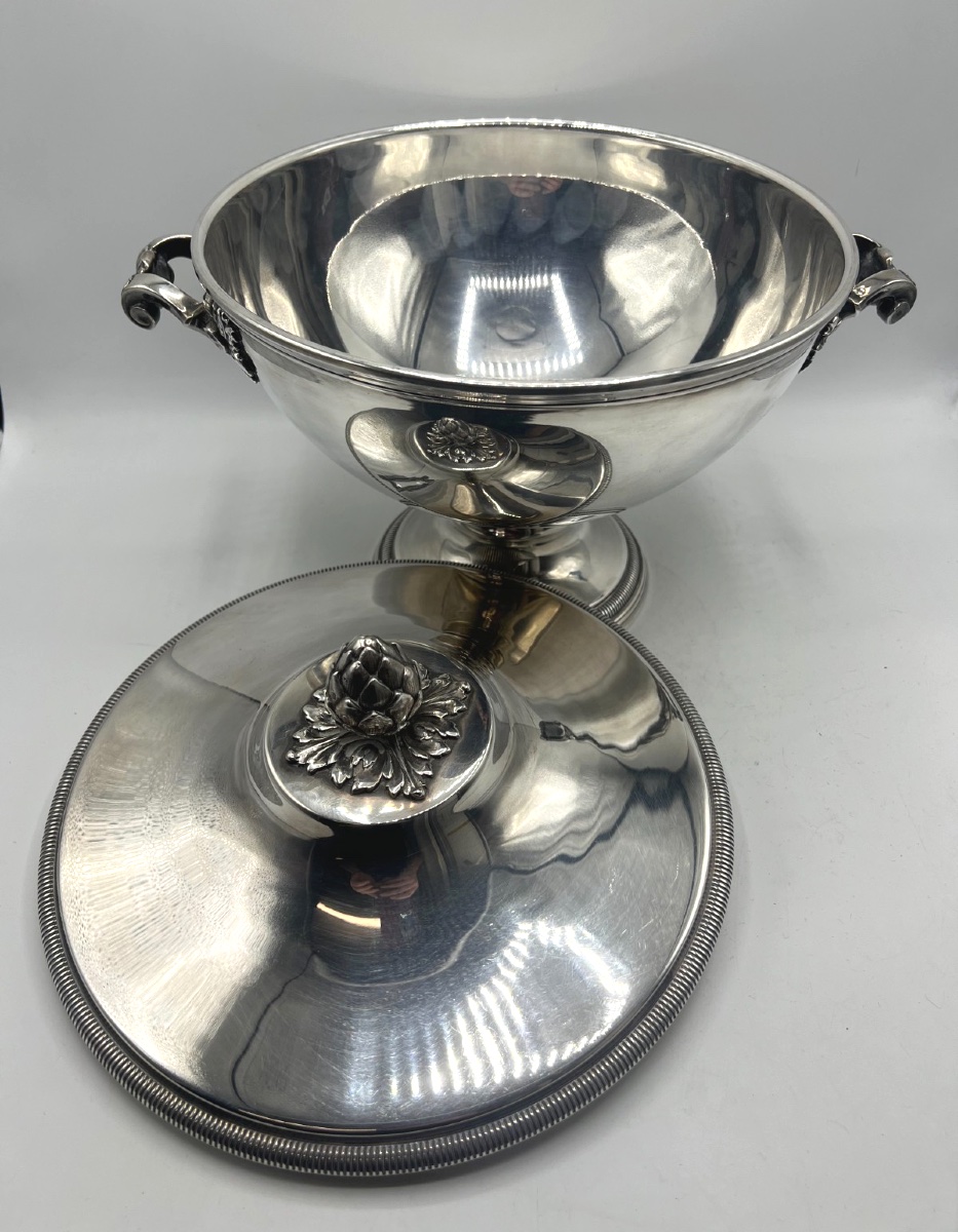 Soupière ronde en argent massif-photo-2