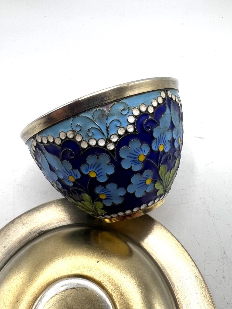 Solid Silver And Enamel Cup And Saucer, Russia-photo-2