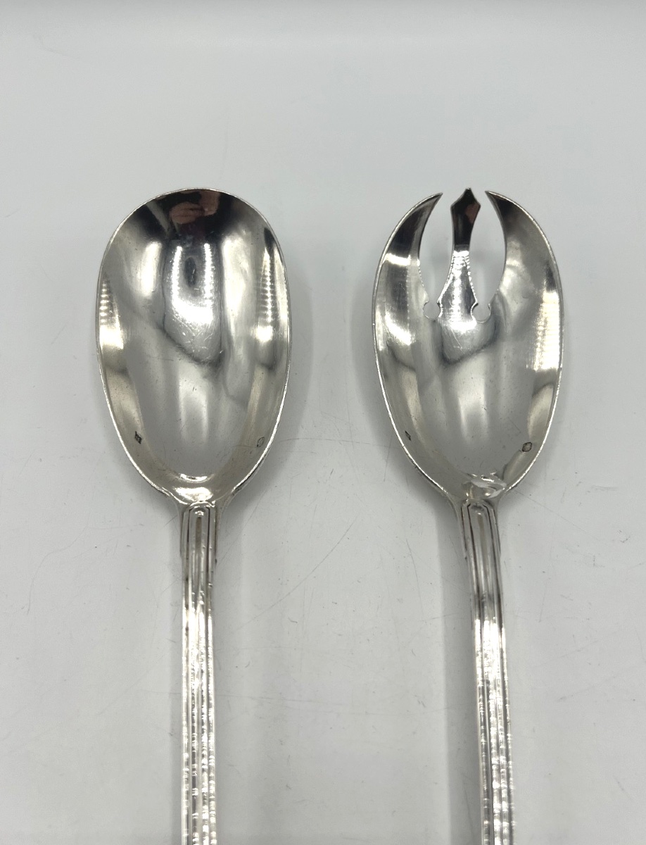 Couvert de service à salade en argent massif-photo-1