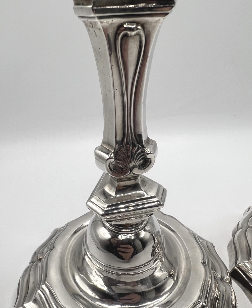 Paire de Bougeoirs en argent massif 18ème siècle-photo-3