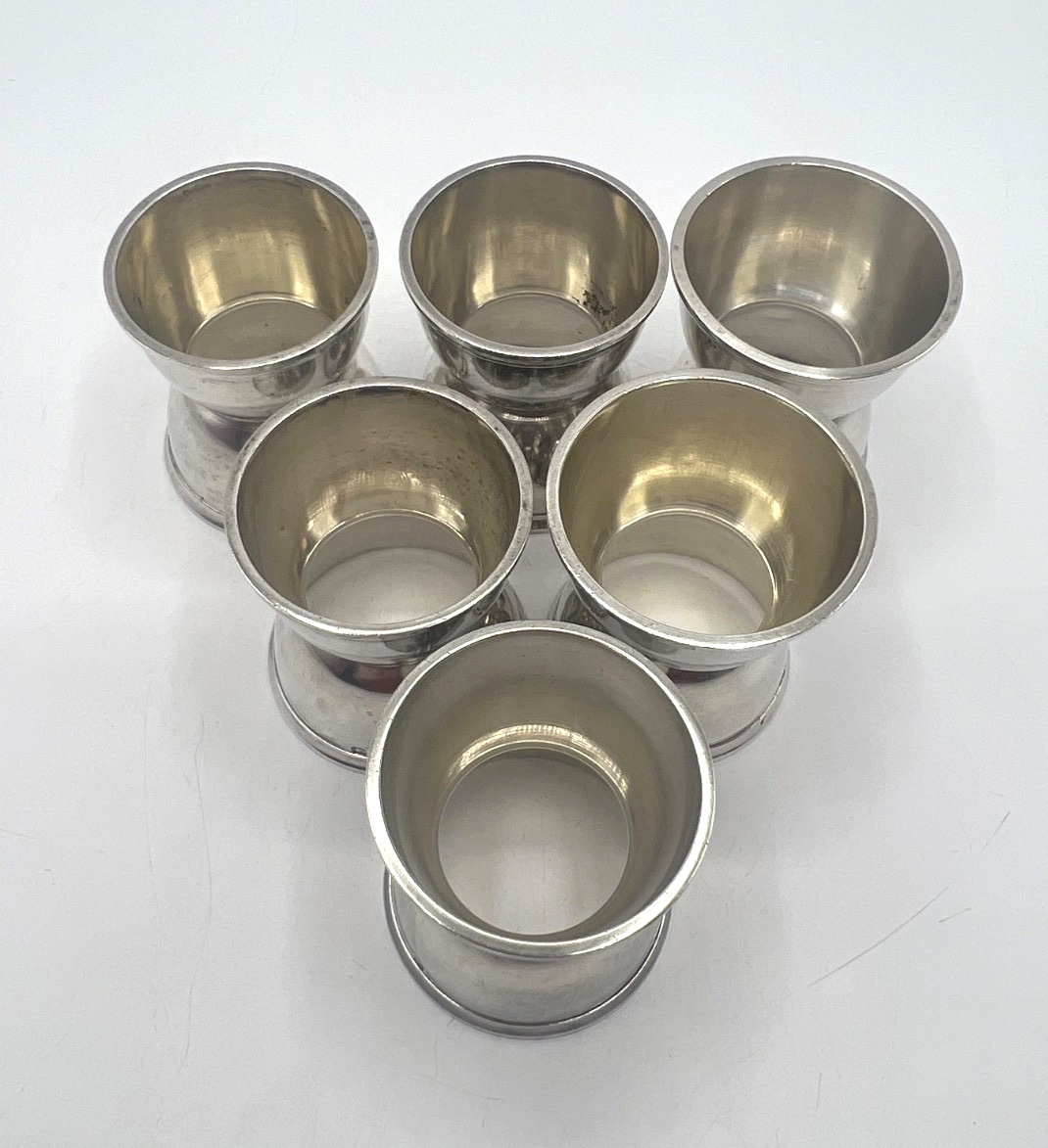 Set Of 6 Solid Silver Diabolo Egg Cups-photo-1