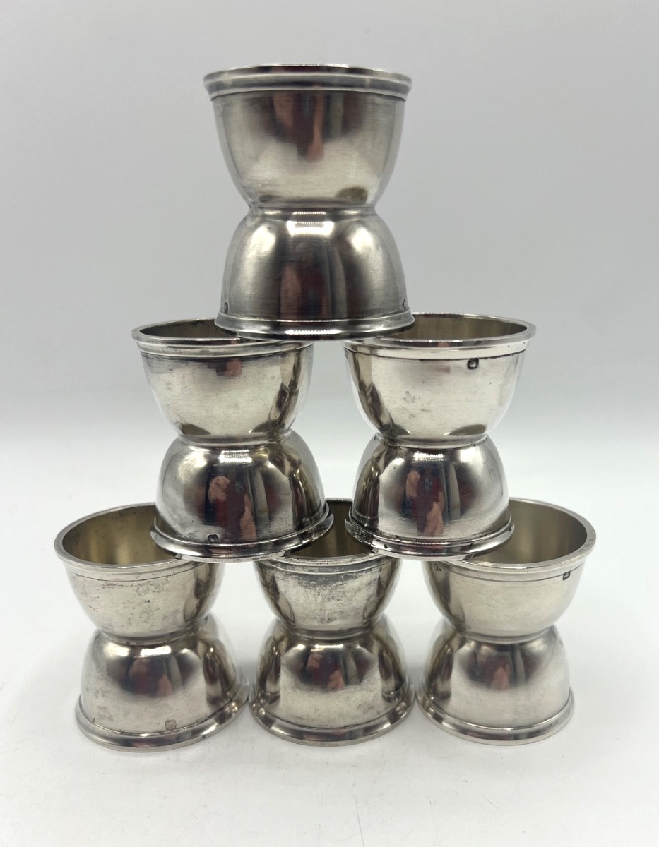 Set Of 6 Solid Silver Diabolo Egg Cups