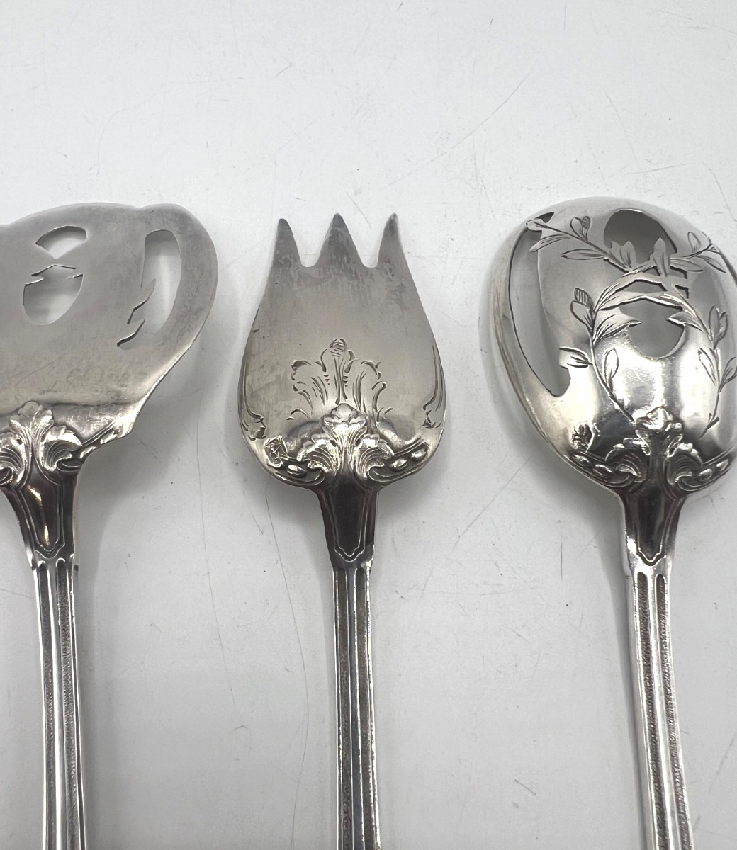 Service à hors d'oeuvres ou mignardises 3 pièces en argent massif-photo-2