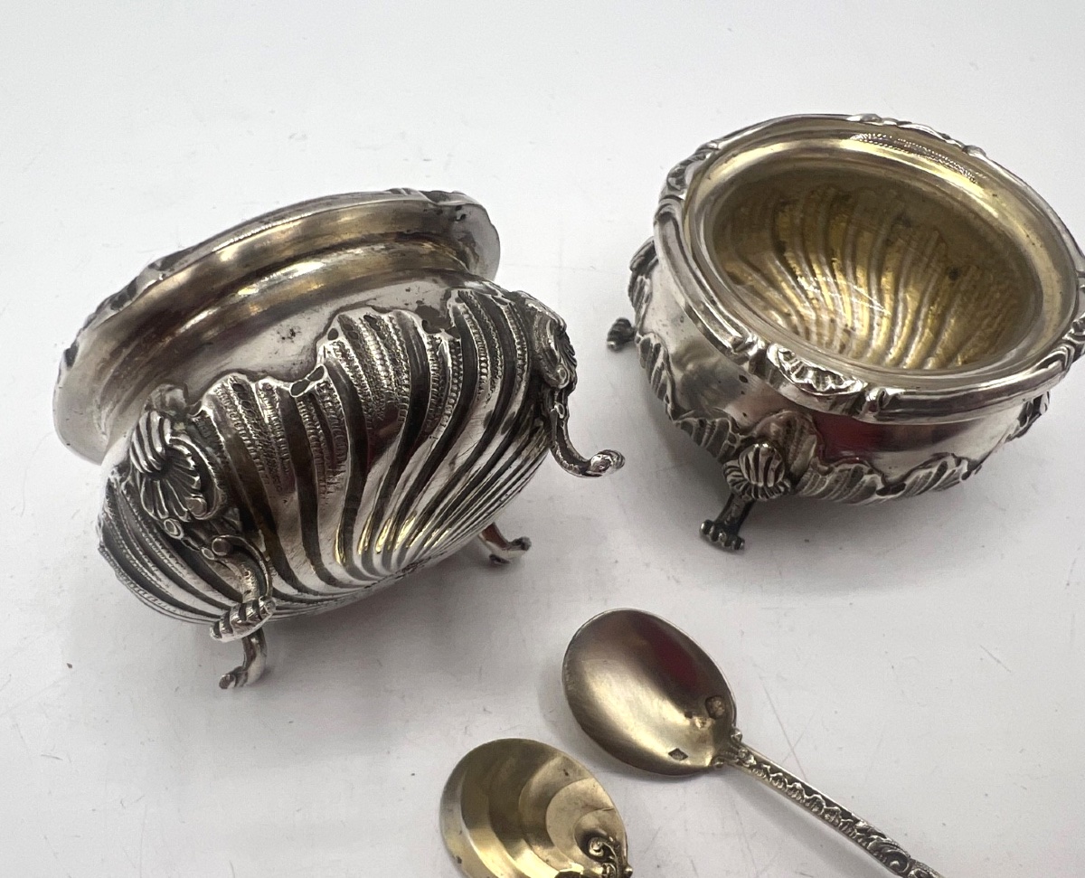 Paire de salerons en argent massif et leurs pelles à sel-photo-4