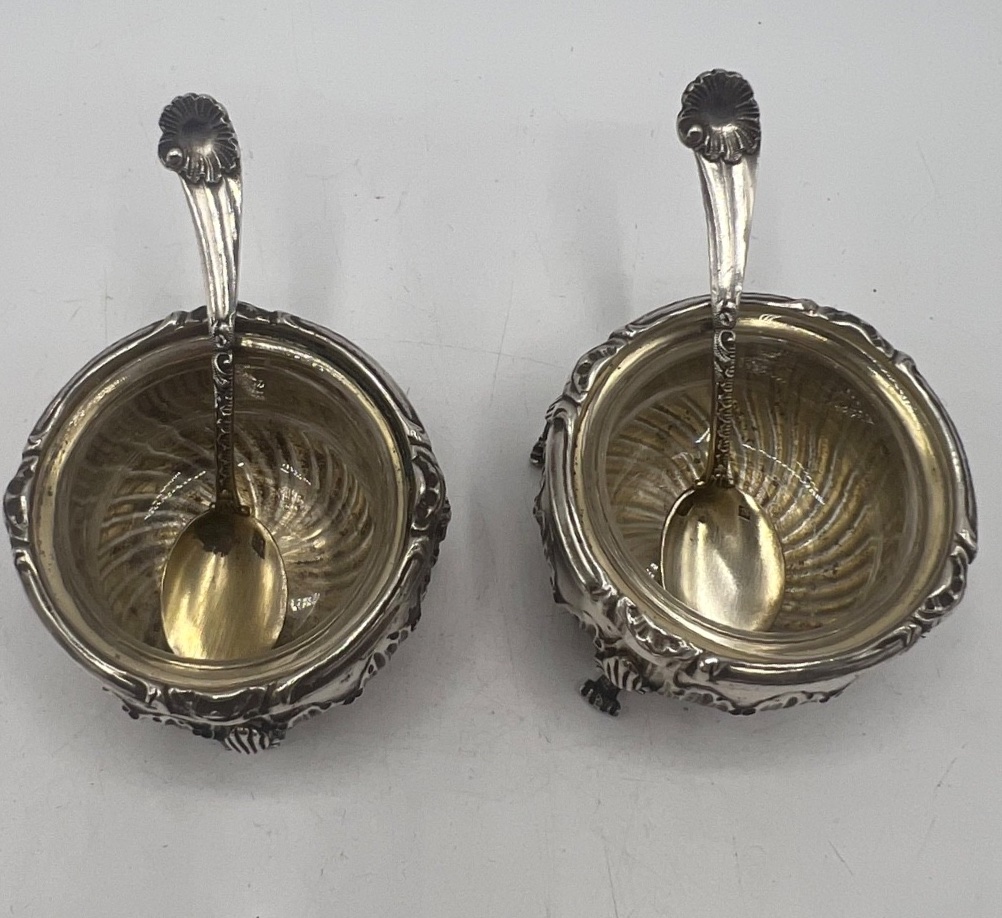 Paire de salerons en argent massif et leurs pelles à sel-photo-4