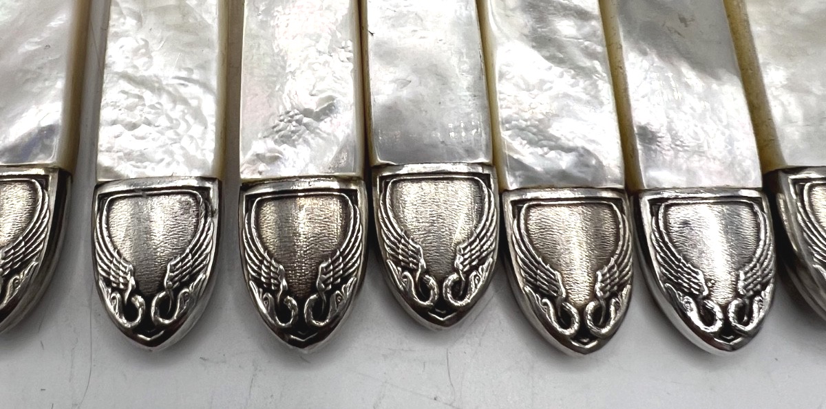 12 couteaux à fruits en argent massif manches nacre-photo-4