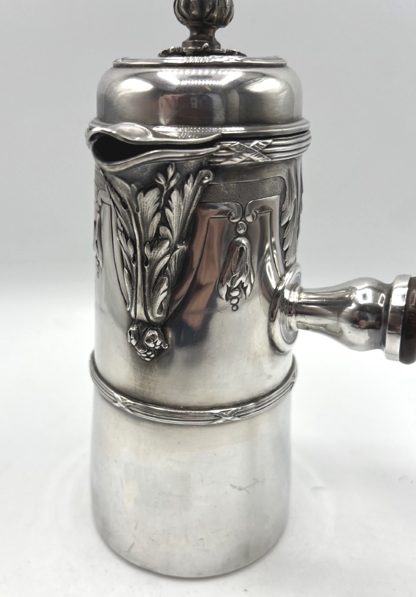 Chocolatière en argent massif manche bois-photo-4