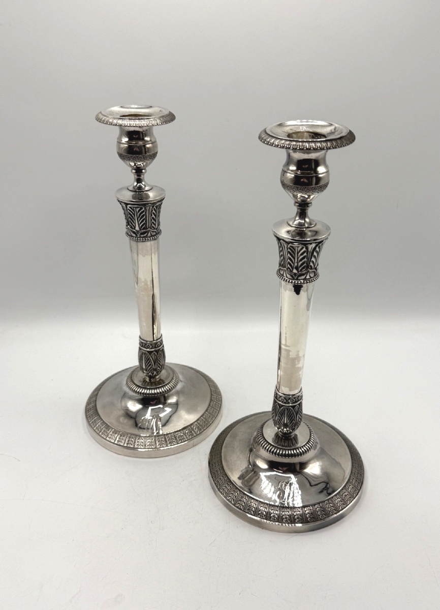 Pair Of Solid Silver Vieillard Hallmarked Candlesticks
