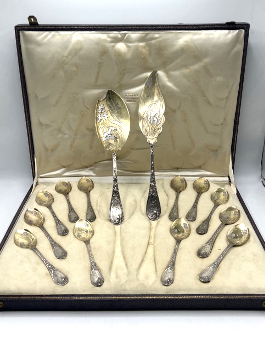 14-piece Ice Service In Sterling Silver And Vermeil By Puiforcat